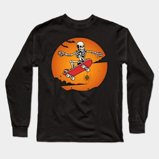 Funny Skeleton Halloween Skater Long Sleeve T-Shirt